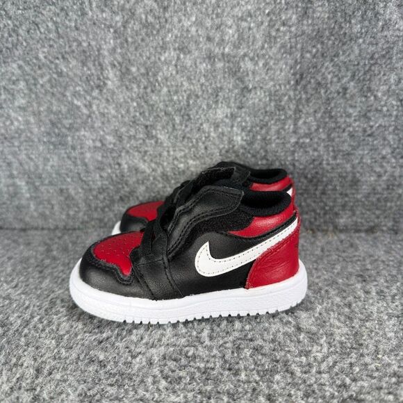 Jordan 1 Low Bred Toe Toddler 4c Shoes Black Red Athletic Sneakers - Picture 4 of 10